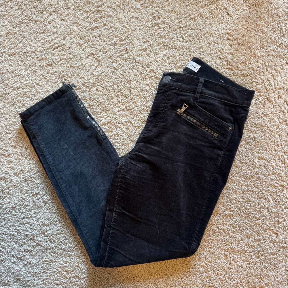LOFT Black Suede Skinny Jeans with Zipper Detail